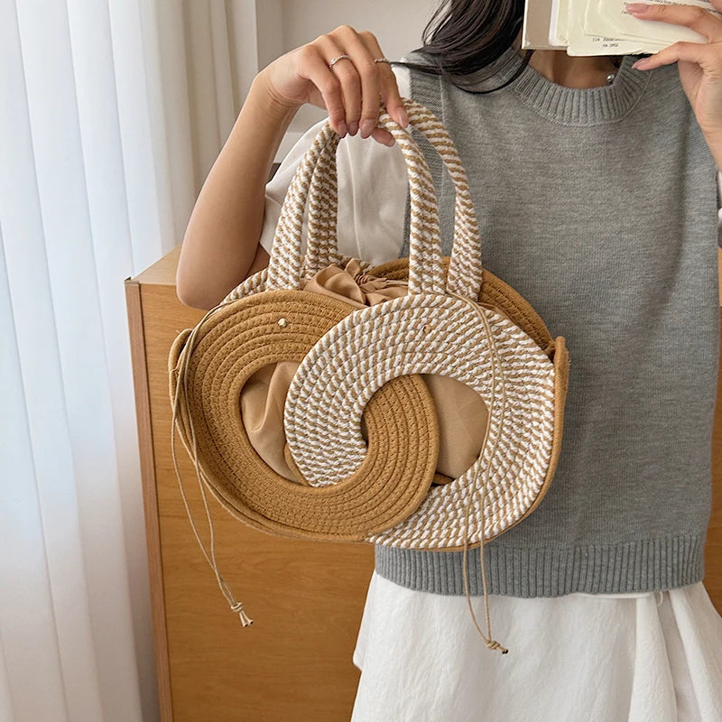 Aura Woven Straw Shoulder Handbag