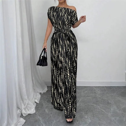 Slanted Shoulder Wide Leg Jumpsuit