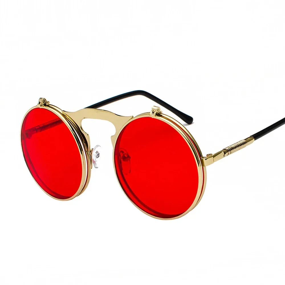 Vintage Steampunk Flip-Up Round Sunglasses