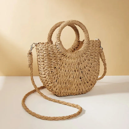 Trendy Handwoven Straw Half-Moon Bag