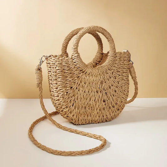 Trendy Handwoven Straw Half-Moon Bag