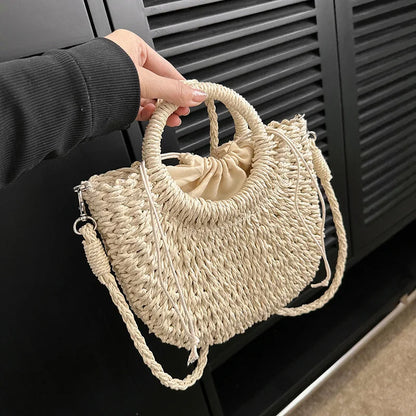Handwoven Straw Half-Moon Bag