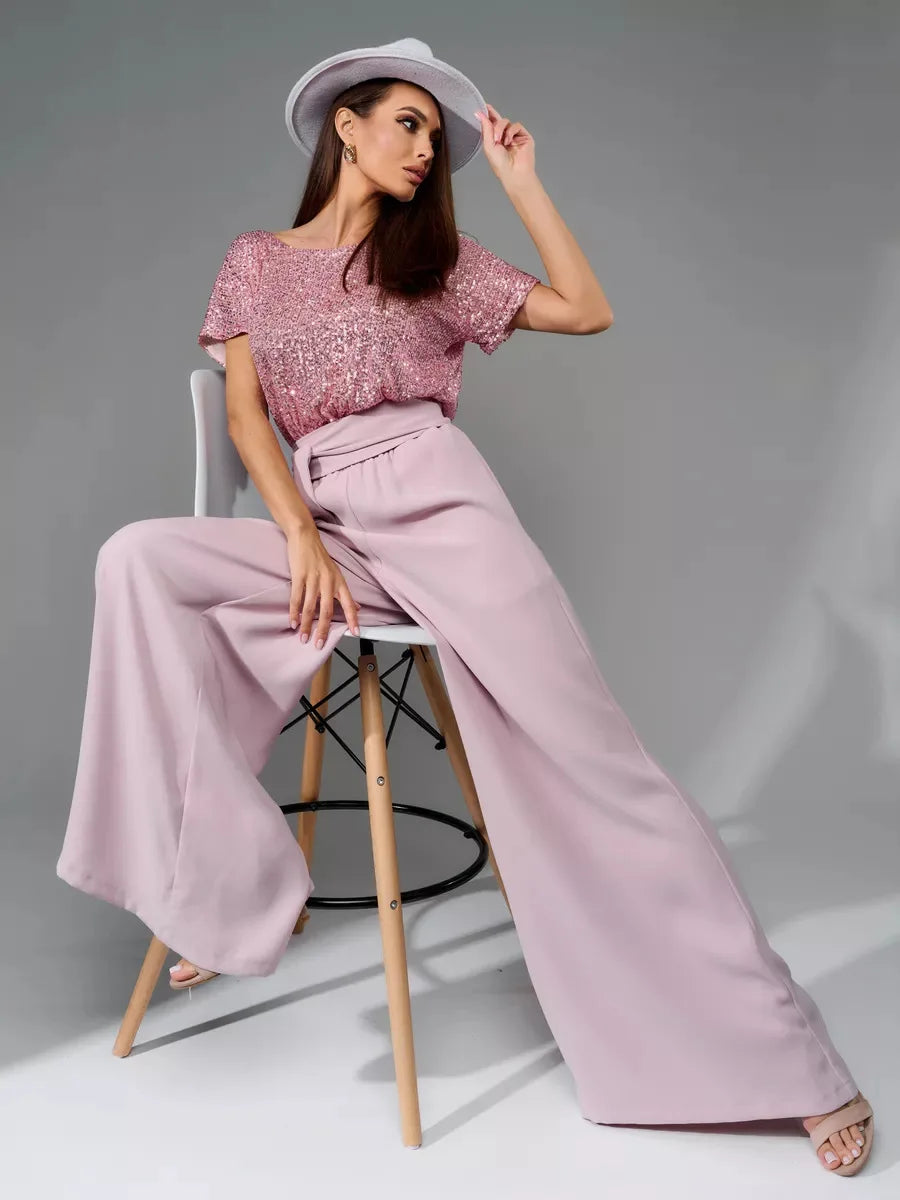 Glittering Sequin Tie Waist Jumpsuit