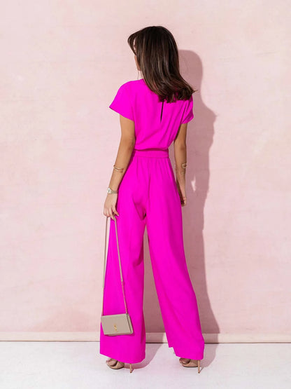 Women's Elegant V-Neck Wide Leg Jumpsuit