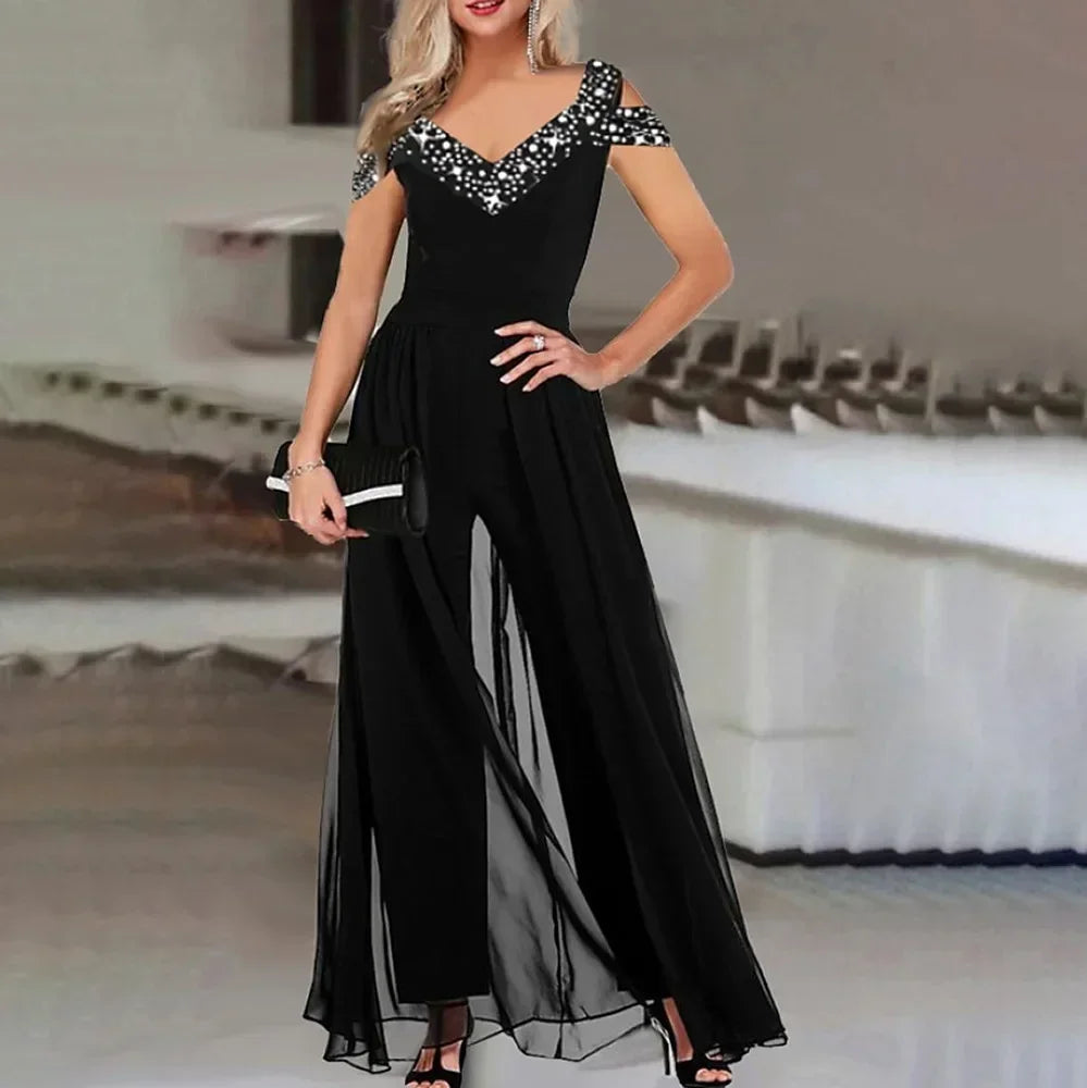 Elegant V-Neck Sleeveless Black Jumpsuit
