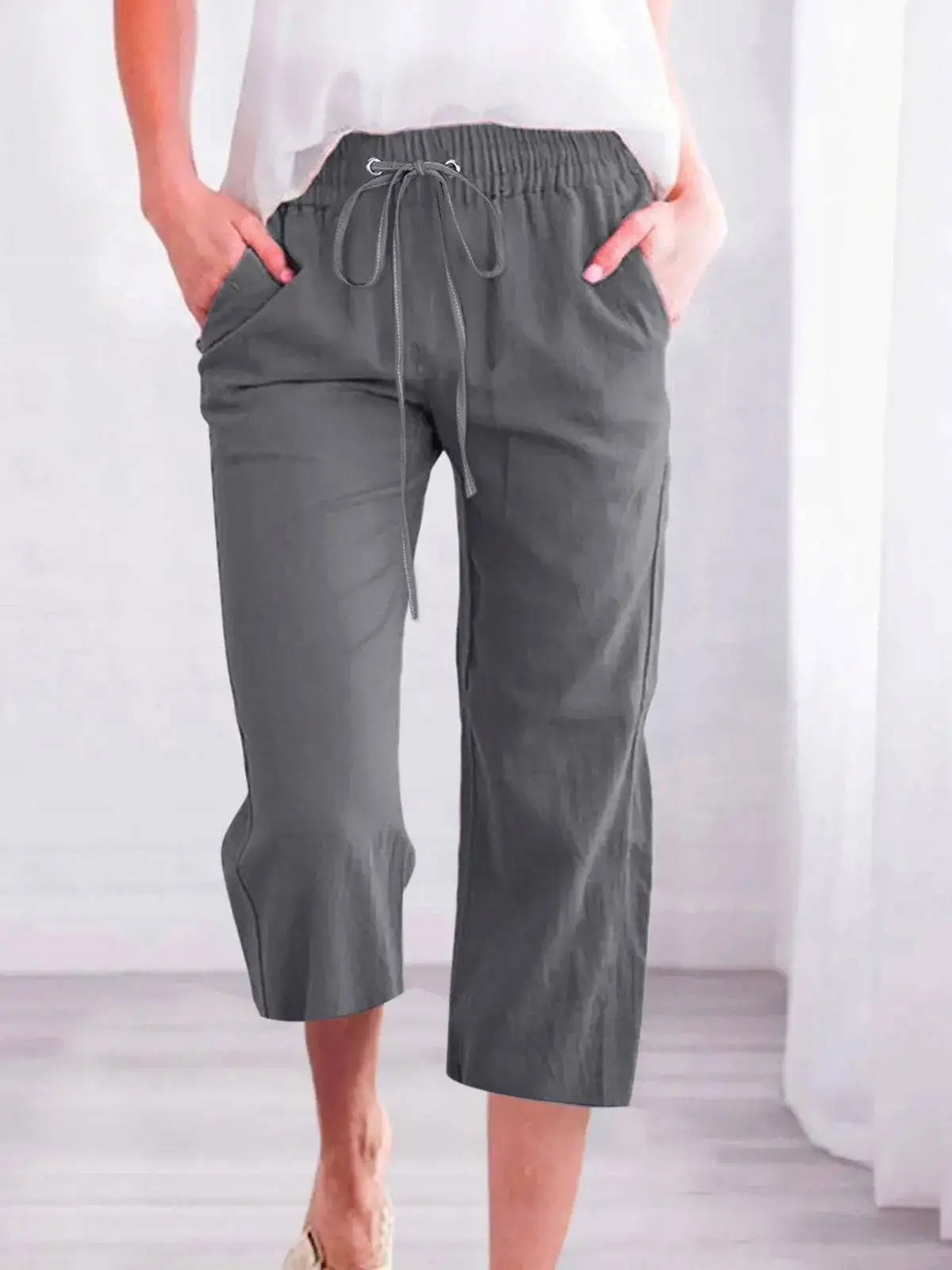 Cotton Linen Capri Pants For Women