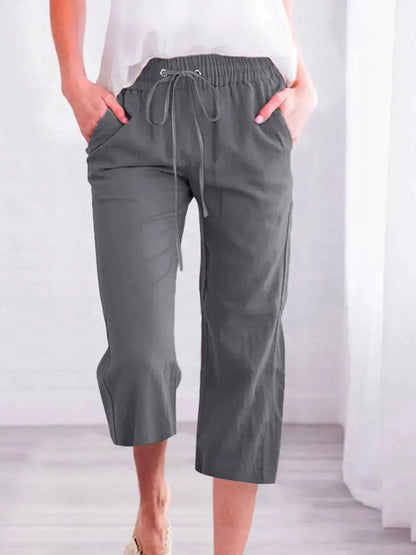 Cotton Linen Capri Pants For Women