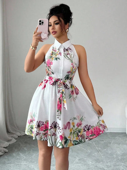 Floral Halter Neck Summer Dress