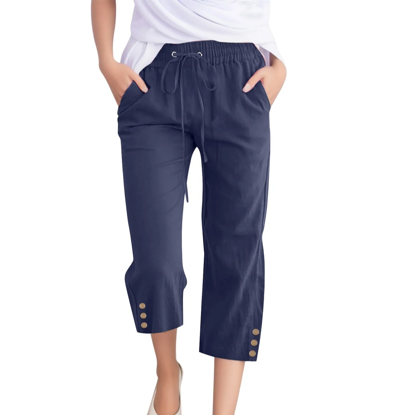 Cotton Linen Capri Pants For Women