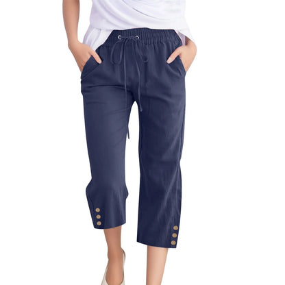 Cotton Linen Capri Pants For Women