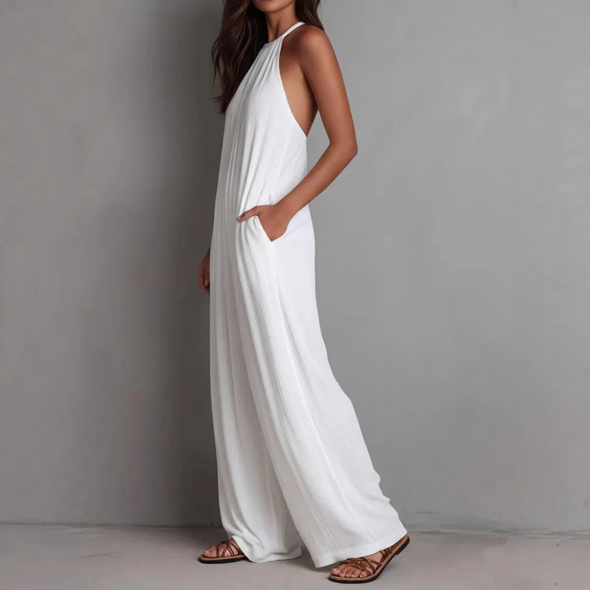 Sundrenched Pleated Halter Jumpsuit