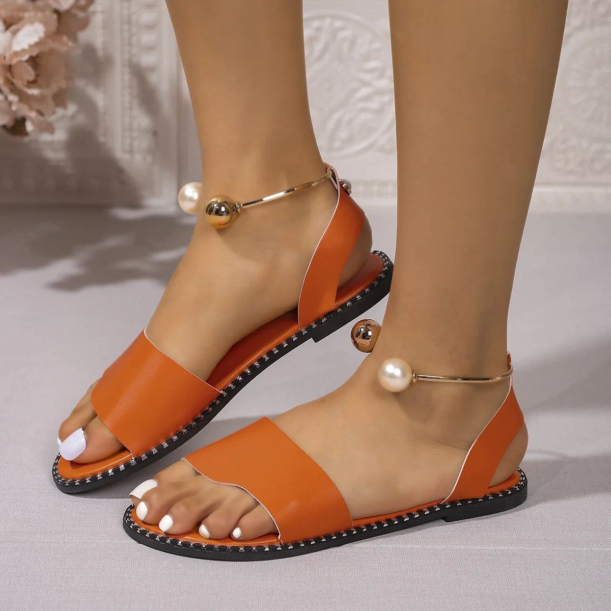 Pearly Bead Slingback Sandals