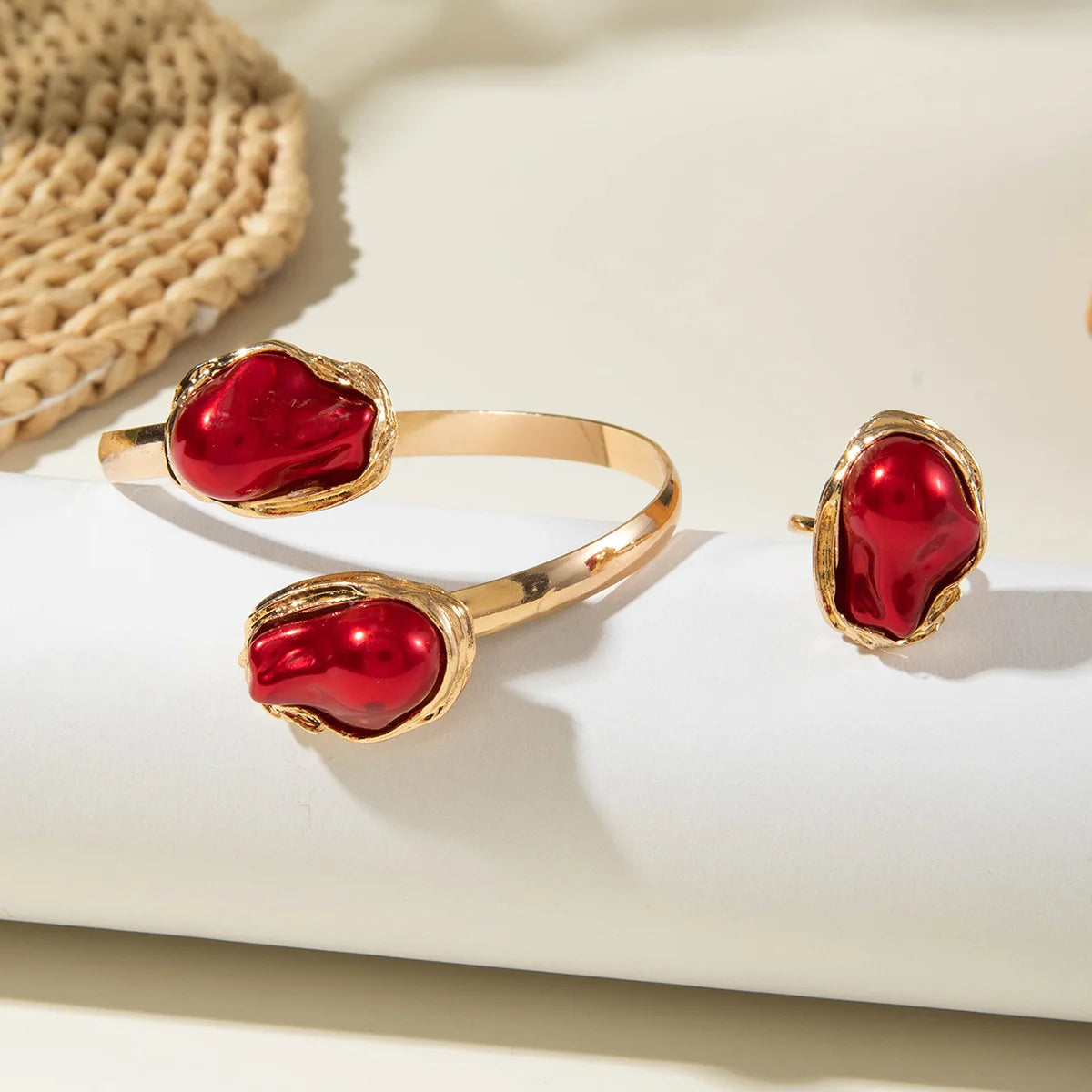 Sculptural Gold Open Cuff & Matching Ring Set