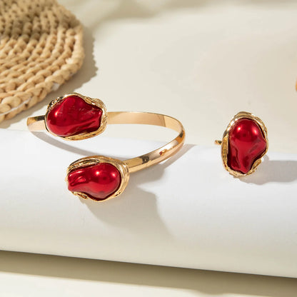 Sculptural Gold Open Cuff & Matching Ring Set
