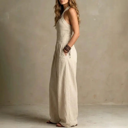 Halter Cross-Neck Wide Leg Jumpsuit
