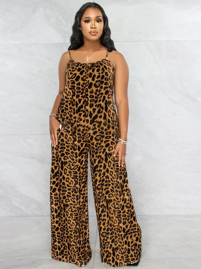 Leopard Print Spaghetti Strap Jumpsuit
