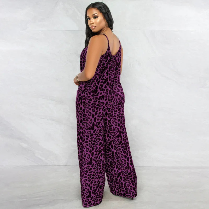 Leopard Print Spaghetti Strap Jumpsuit