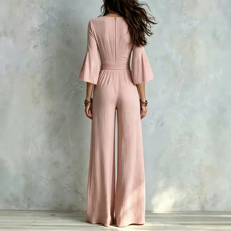 Elegant V-Neck Puff Sleeve Jumpsuit
