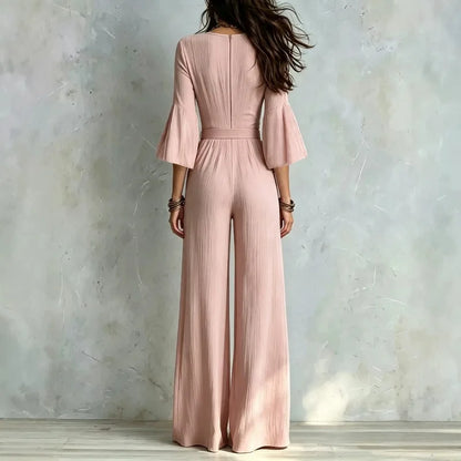 Elegant V-Neck Puff Sleeve Jumpsuit
