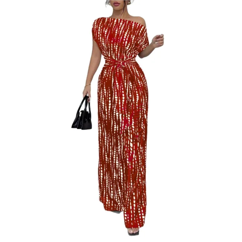 Slanted Shoulder Wide Leg Jumpsuit