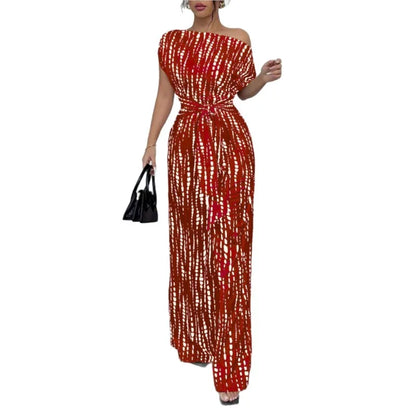 Slanted Shoulder Wide Leg Jumpsuit