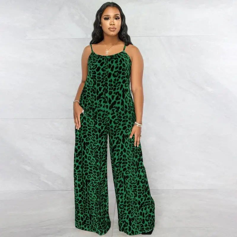 Leopard Print Spaghetti Strap Jumpsuit