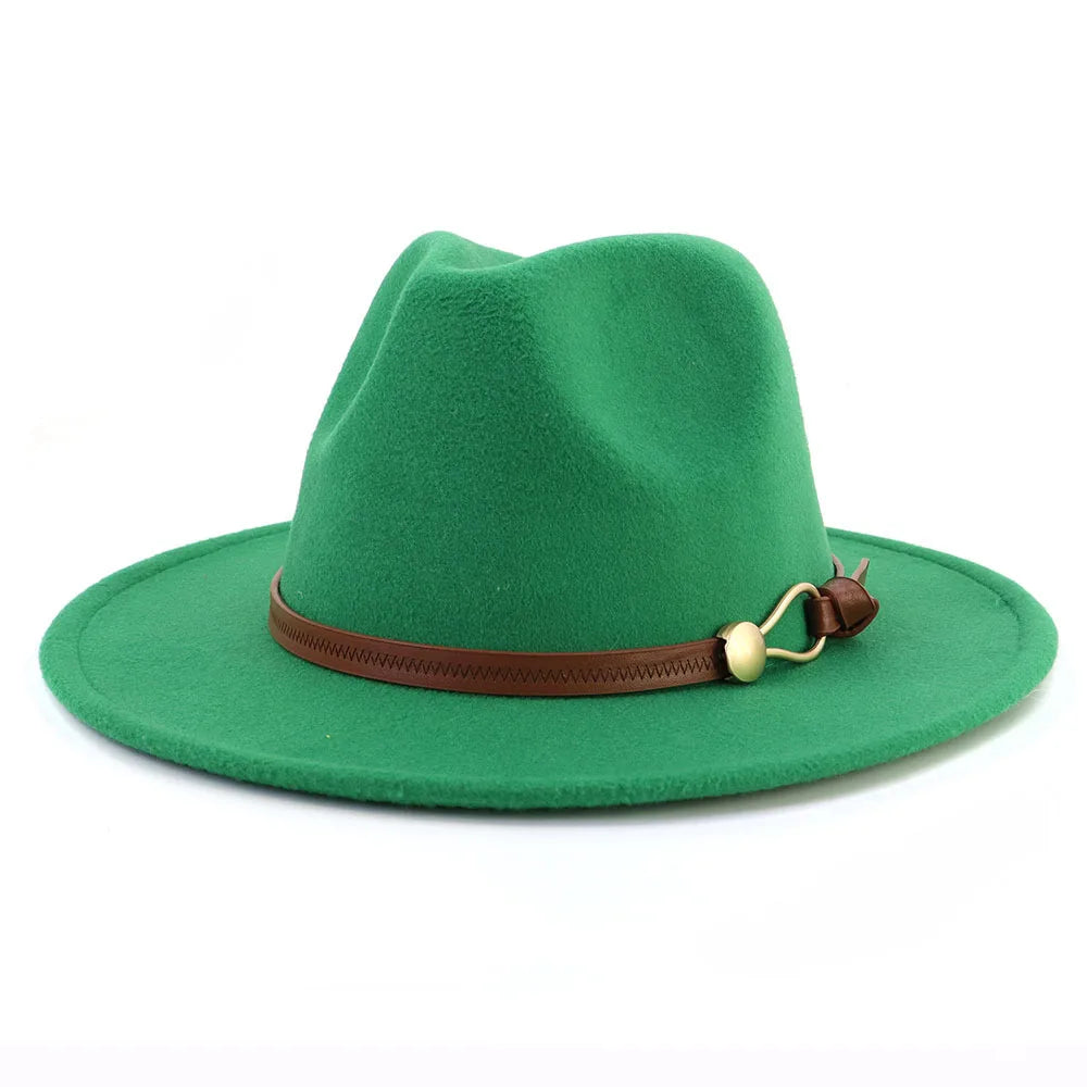 Belt Buckle Wide Brim Fedora Hat