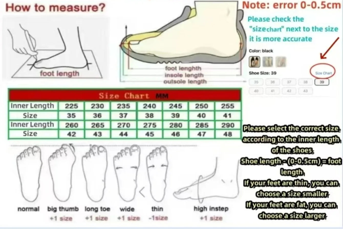 Foot measurement chart and size chart.