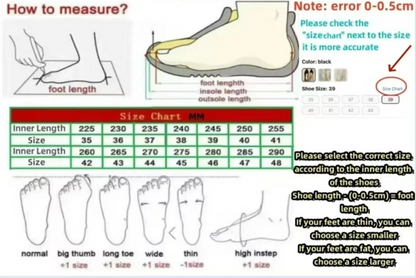 Foot measurement chart and size chart.