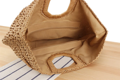 Handmade Half Moon Straw Tote Bag