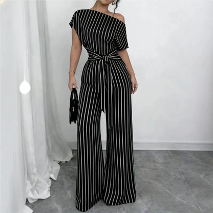 Slanted Shoulder Wide Leg Jumpsuit