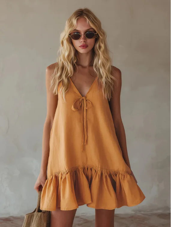 Sunset Tie-Front Ruffle Mini Dress