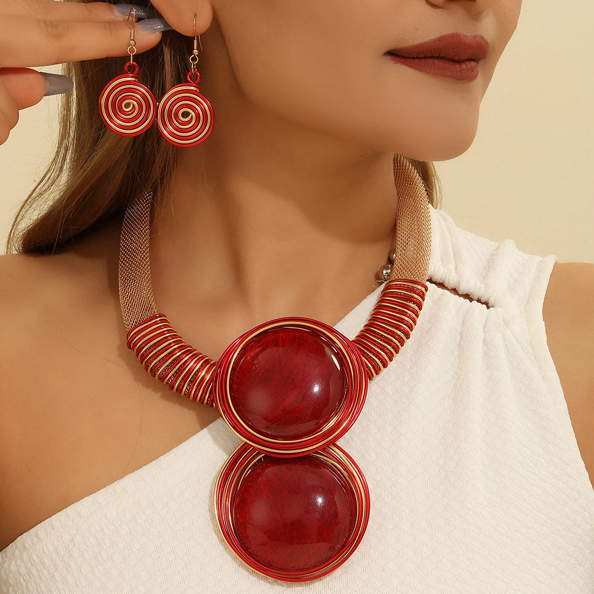 Bold Resin Wire-Woven Statement Necklace Set