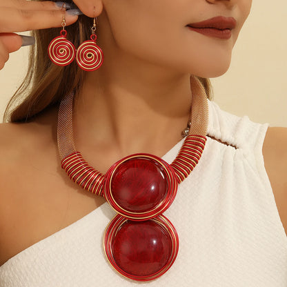 Bold Resin Wire-Woven Statement Necklace Set