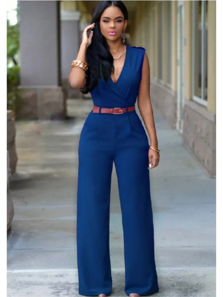 Sleeveless Belted Wide Leg Jumpsuit