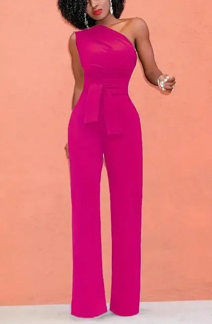 Elegant One-Shoulder Belted Jumpsuit