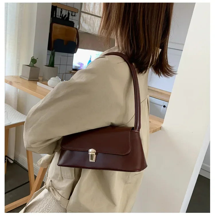 Minimalist Leather Baguette Shoulder Bag