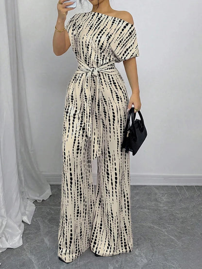 Slanted Shoulder Wide Leg Jumpsuit