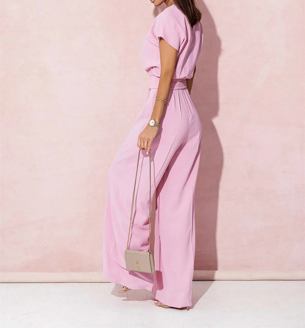 Women's Elegant V-Neck Wide Leg Jumpsuit