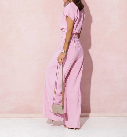 Women's Elegant V-Neck Wide Leg Jumpsuit