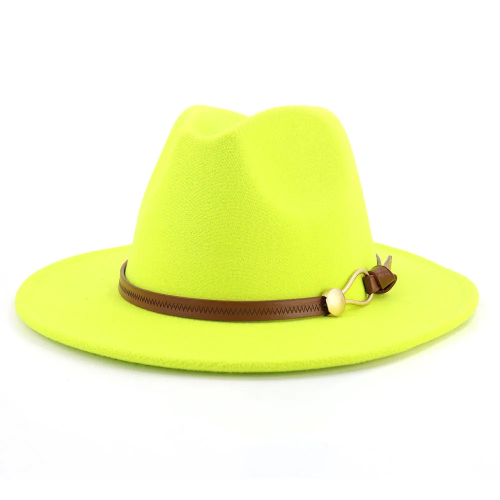 Belt Buckle Wide Brim Fedora Hat