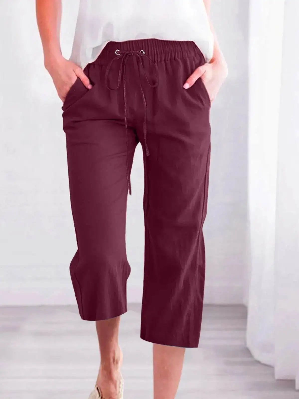 Cotton Linen Capri Pants For Women