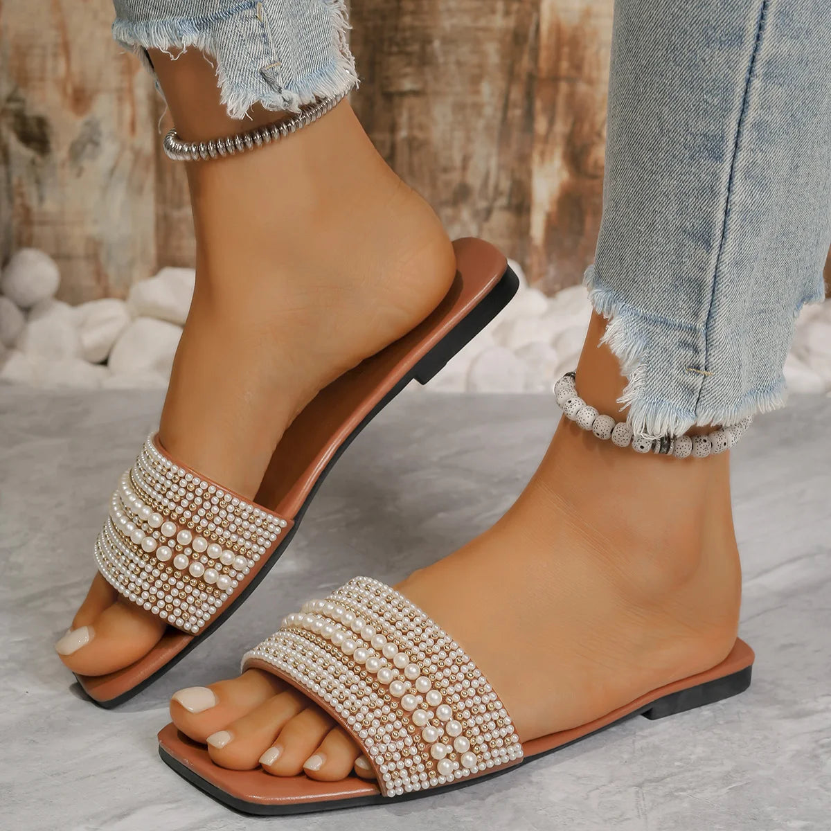 Luxury Pearl Heeled Flats