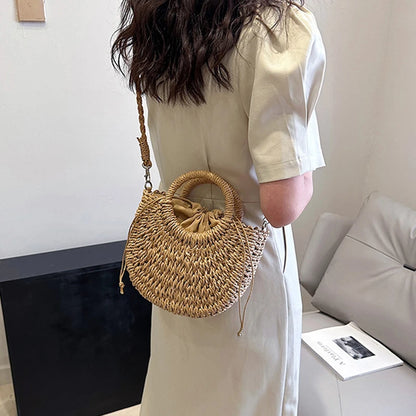 Handwoven Straw Half-Moon Bag