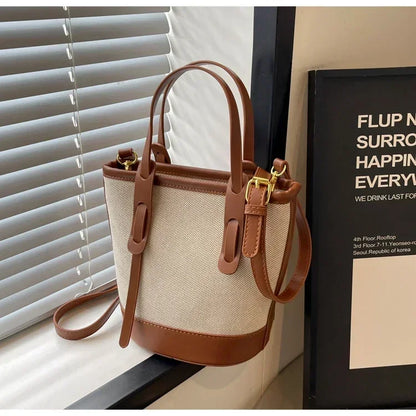 Two-Tone Canvas Bucket Bag