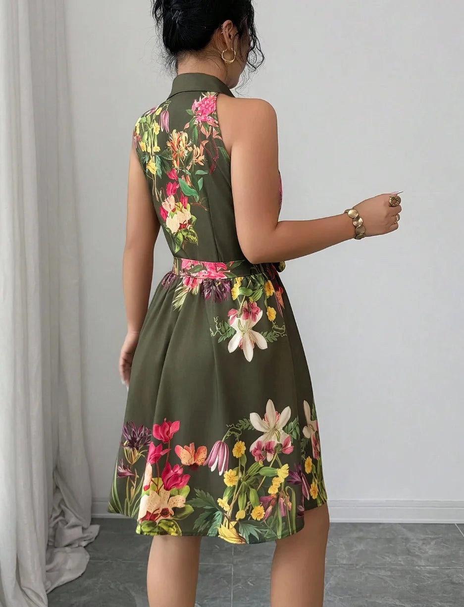 Floral Halter Neck Summer Dress