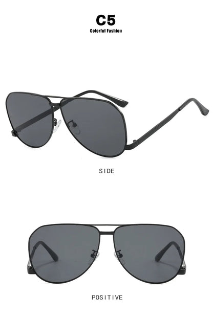 Black aviator sunglasses shown from two angles, labeled SIDE and POSITIVE, with the text 'C5 Colorful Fashion' at the top on a white background.