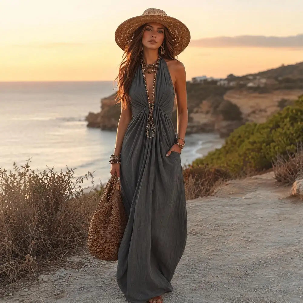 Ethereal Halter Neck Maxi Dress