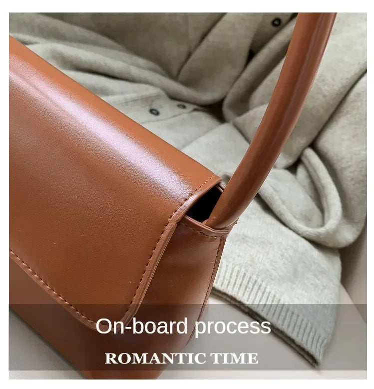 Minimalist Leather Baguette Shoulder Bag