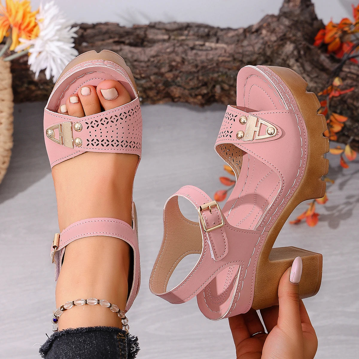 Chic Adjustable Strap Wedge Sandals